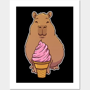 Capybara Strawberry Ice Cream Cone Posters and Art